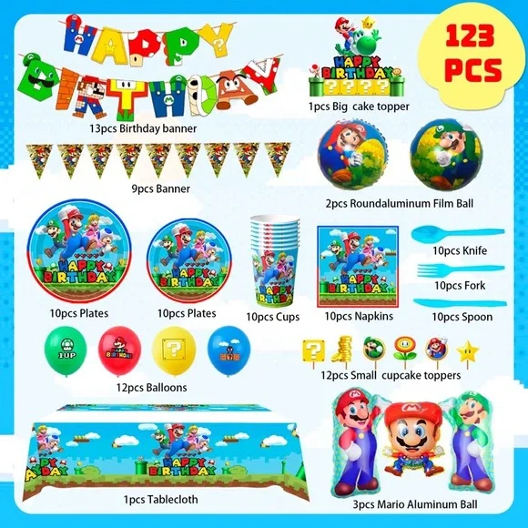 🌙 W5 - Supermario Party Supplies Set - Multicolor - Picture 2 of 3
